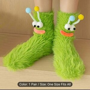 Green Fuzzy Alien Socks